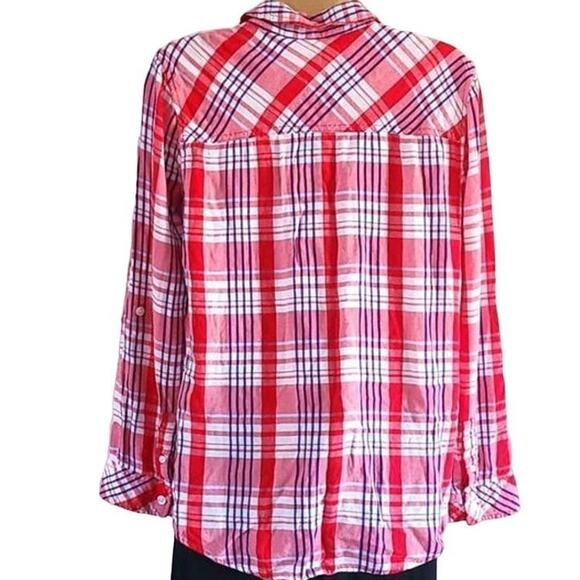 SO Women's Red & White Plaid Button-Down Shirt Size XL – Long Sleeve Casual Top - Picture 4 of 6